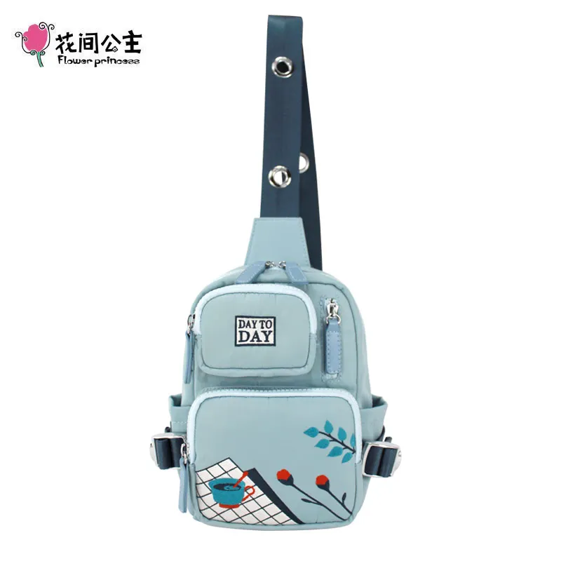 

Flower Princess Women Chest Bag Embroidery Nylon Waist Bags Female Chest Pack Girl Travel Waist Packs Lady Chest Phone Pouch