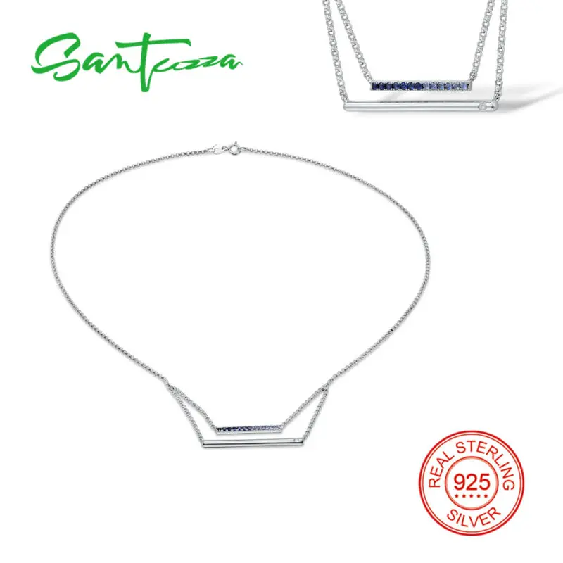 

Silver Necklace Chain for Woman Blue-Sapphires Woman Necklace Pure 925 Sterling Silver Party Fashion Jewelry