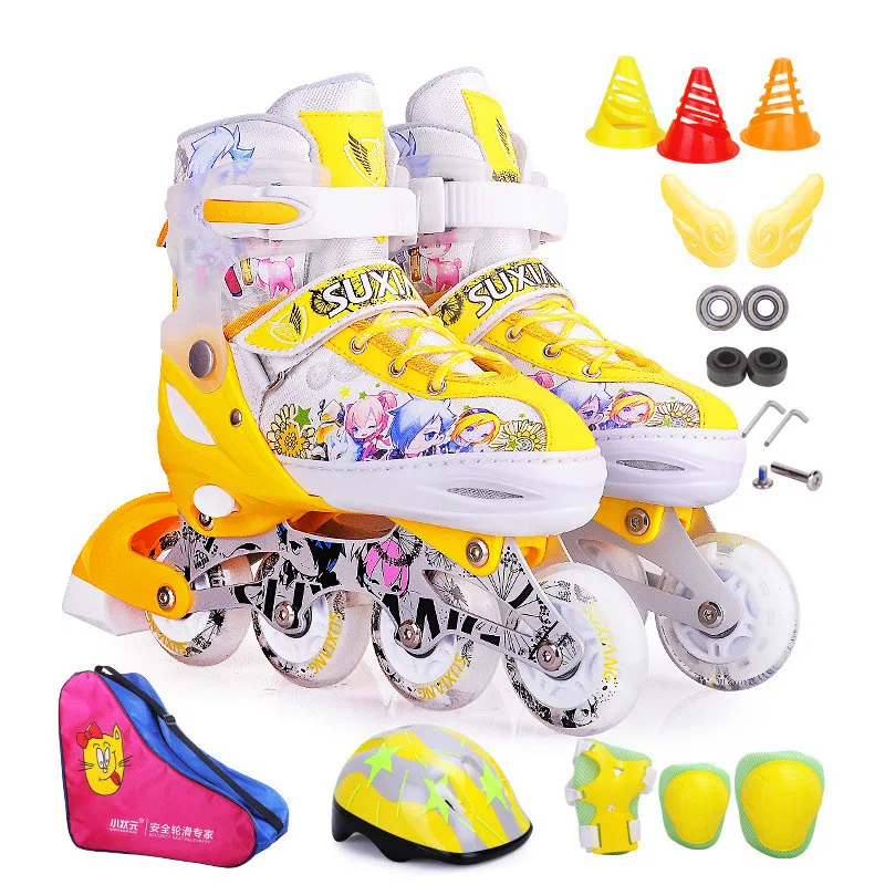 الأطفال مضمنة الأسطوانة تزلج الأحذية الشارع فرشاة التزلج المهنية قابل للتعديل بو عجلات Patines واقية دعوى للأطفال IA94