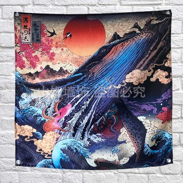Японский флаг Ukiyoe баннер украшение для дома подвесной 4 втулки в углах|hanging flag|flag