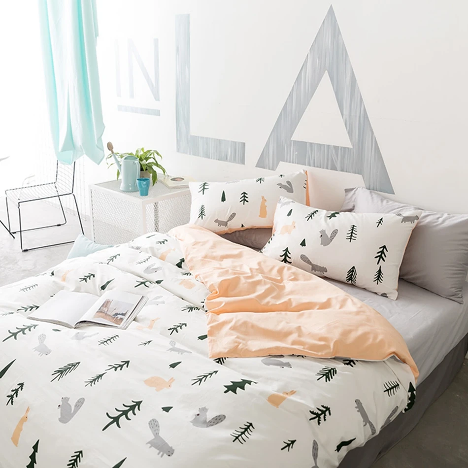 Forest Animal Rabbit Bedding Sets For S Cotton 100 Duvet Cover Forest Animal Rabbit Bedding Sets For S Cotton 100 Duvet Cover Grey Bed Sheets Pillow Case Queen King Size Home Linens In From