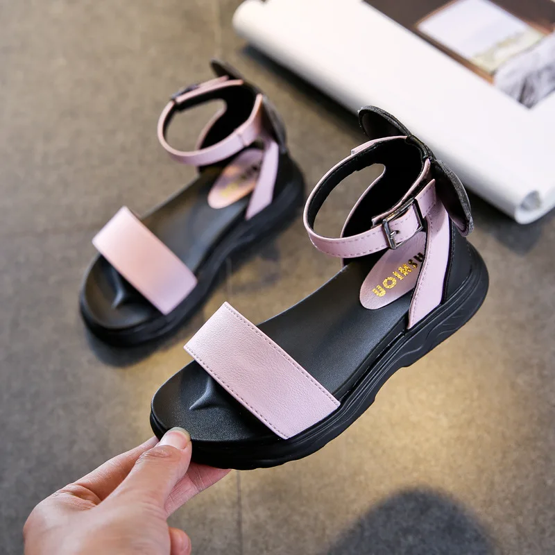 

Girls Sandals For Kids Roman Shoes 2019 Summer Korean Girls Soft Bottom Open Toe Leather Beach Shoes Princess Children's Shoes