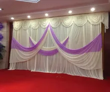 Wedding Backdrop Curtains (10ft*20ft) Romantic White Purple Curtain with Swag for Wedding Decoration Ice Silk Stage Backdrop