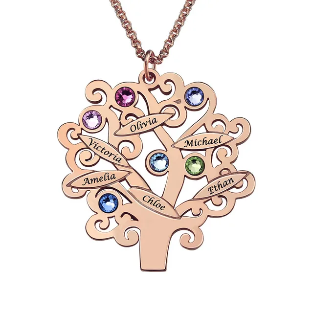 rose gold color family tree necklace mothers necklace with color family tree