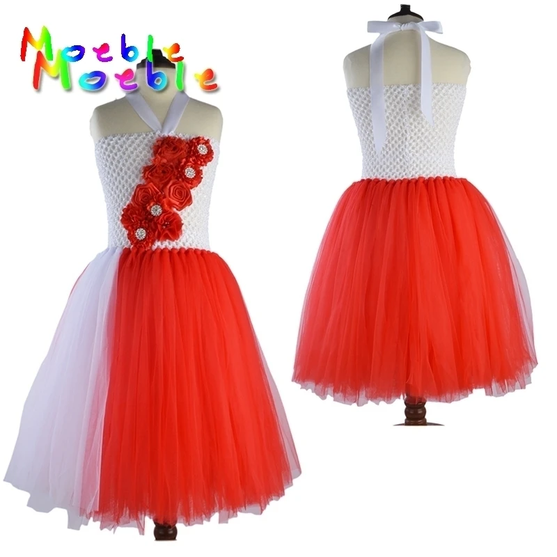 

Red Mix White Flower Princess Girl Tutu Dress Party Wedding Birthday Girls Dresses Baby Tutu Elegant Long Dress Girl 2018