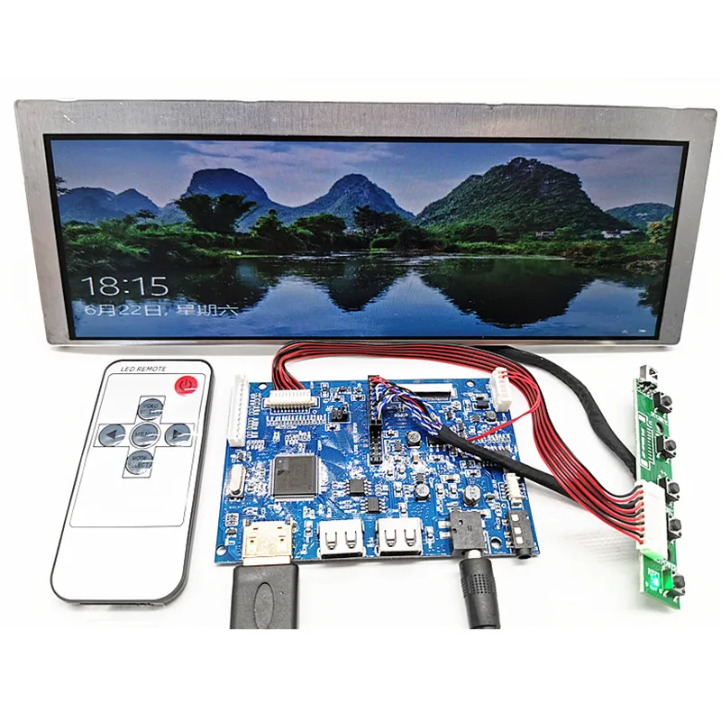 

HDMI VGA 2USB Audio LCD Controller Board 9.1" LQ091B1LW01 822X260 LCD Screen for Car central Multimedia advertising