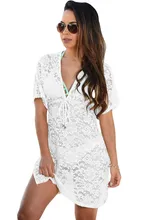 2016 summer beach swimwear lace cover up pareo bikini tunic plus dress Knitted White Swimsuit Cover Up Hollow Out Bikini Pareo