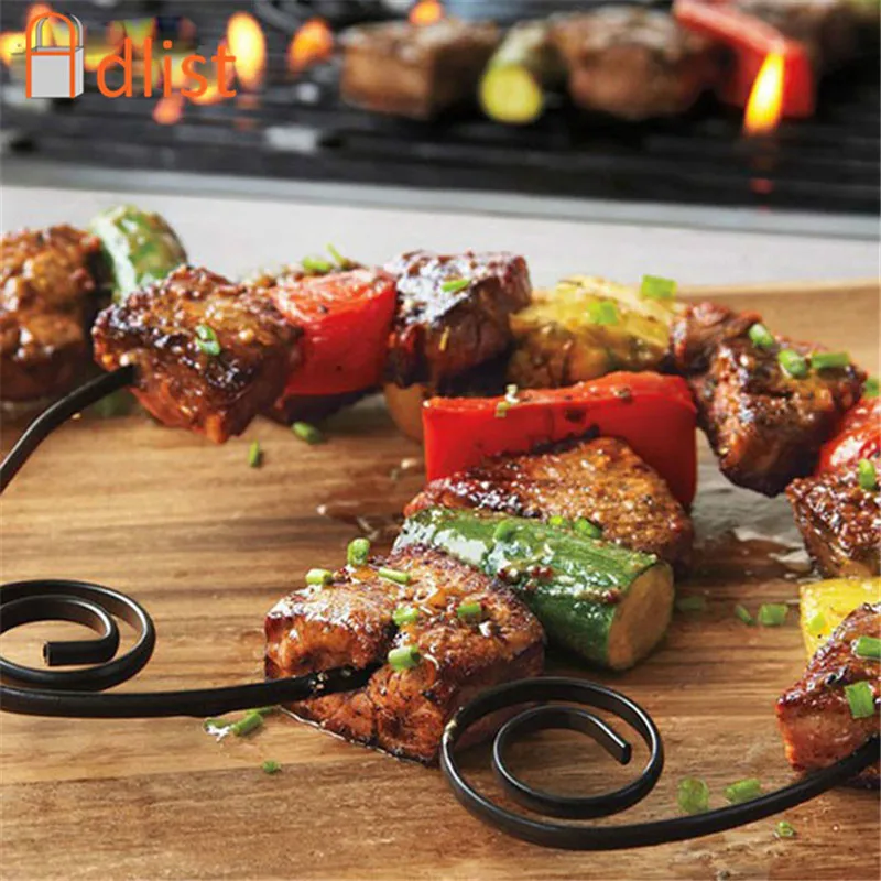6pcs Non Stick Mini Circle Kebob Skewers Set Black Appetizer Skewers Presentation BBQ Skewers