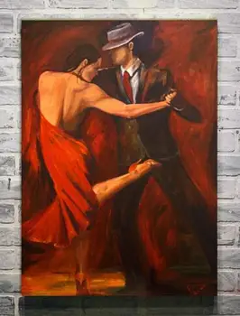 

Free shipping nice oil painting 100% hand-painted Spanish flamenco dancers tango black and gold dress for bedroom D018