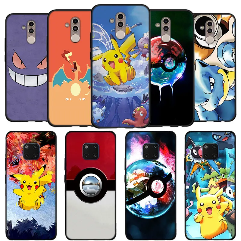 

cute Pokemons Pokeball PIKA Phone Case for Huawei Mate 10 20 Lite Mate 10 20 Pro P20 Lite black Soft Silicone Coque Case