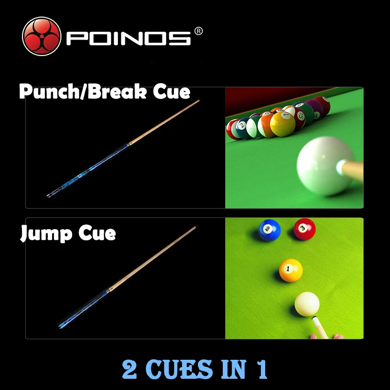 New POINOS Punch&Jump Cue with Case Break Stick 14mm 147cm Canadian Maple 5A+ Wood Billiard Jump Cue Punch Stick Break Kit