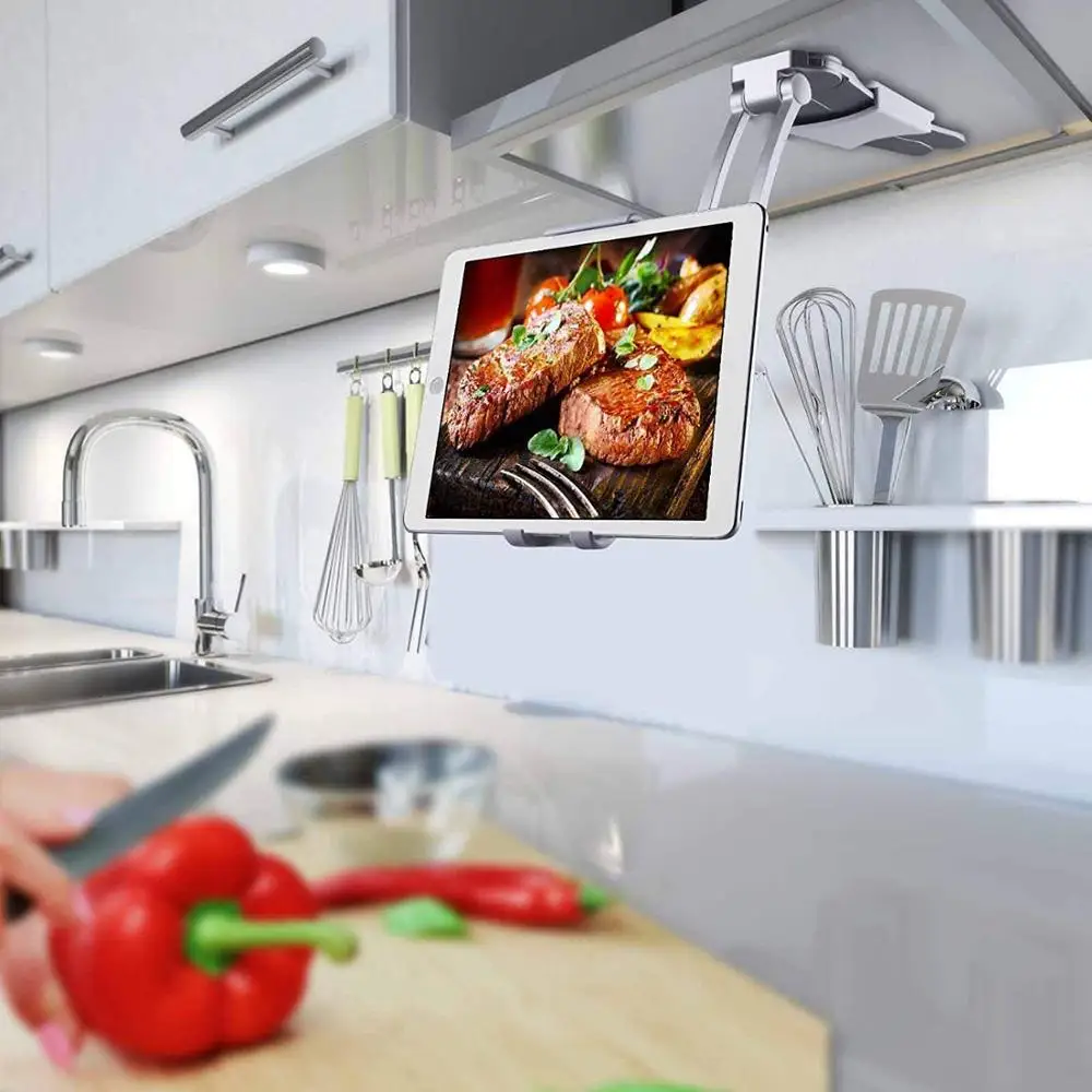 

2 in 1 Kitchen Tablet Stand IPad Wall Mount Under Cabinet Holder Office Desktop Mount Recipe Holder Stand for 4.3 to 10.5 inch