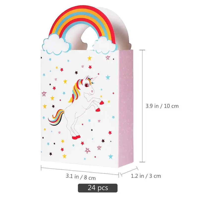 24 шт бумажные пакеты единорога с разноцветная ручка вечерние подарочные сумки конфет