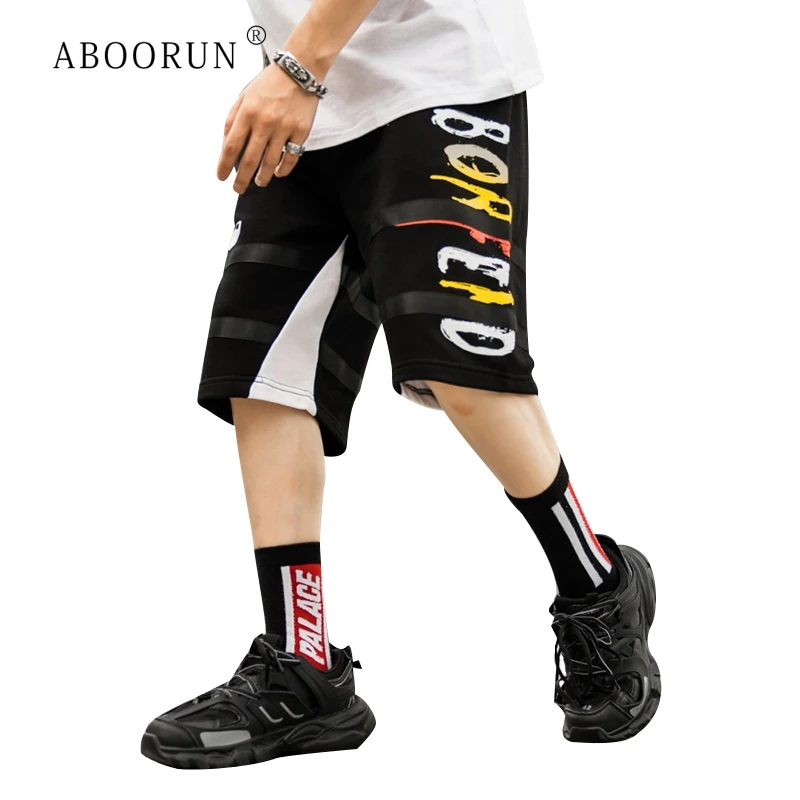 

ABOORUN Men's Fashion Shorts Summer Printed Patchowrk Shorts Hip Hop Shorts for Male R940