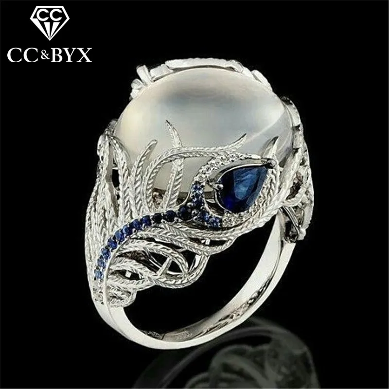 

CC Rings for Women Vintage Moonstone Opals Flower Jellyfish Luxury Jewelry Ladies Wedding Engagement Ringen Accessories CC2094
