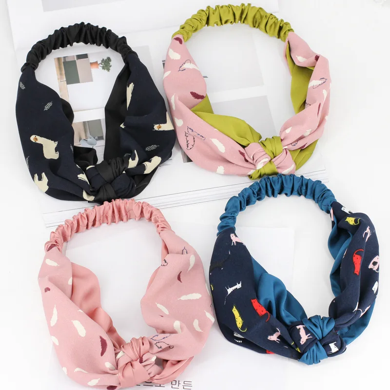 

Xiacaier Lady Fashion Feather Elastic Hair Band Women Girls Knotted Turban Cloth Hairband Twisted Headbands For Hair Accessories