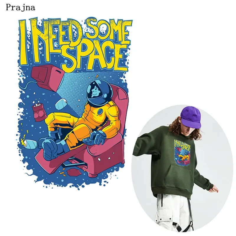 

Prajna Space Heat Transfer Earth I Need Some Space Stickers A-level Washable Iron On Applique For T-shirt DIY Clothes Decoration