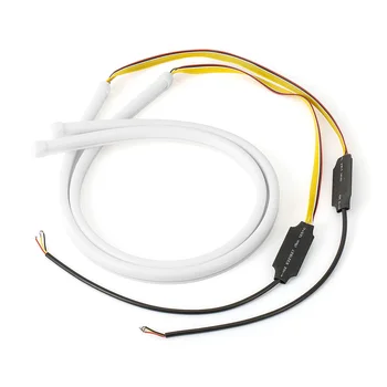 

2 Pieces 60CM Daytime Running Light Flexible Soft Turn Signal White Amber LED Flowing Tube Waterproof Driving Headlight Strip