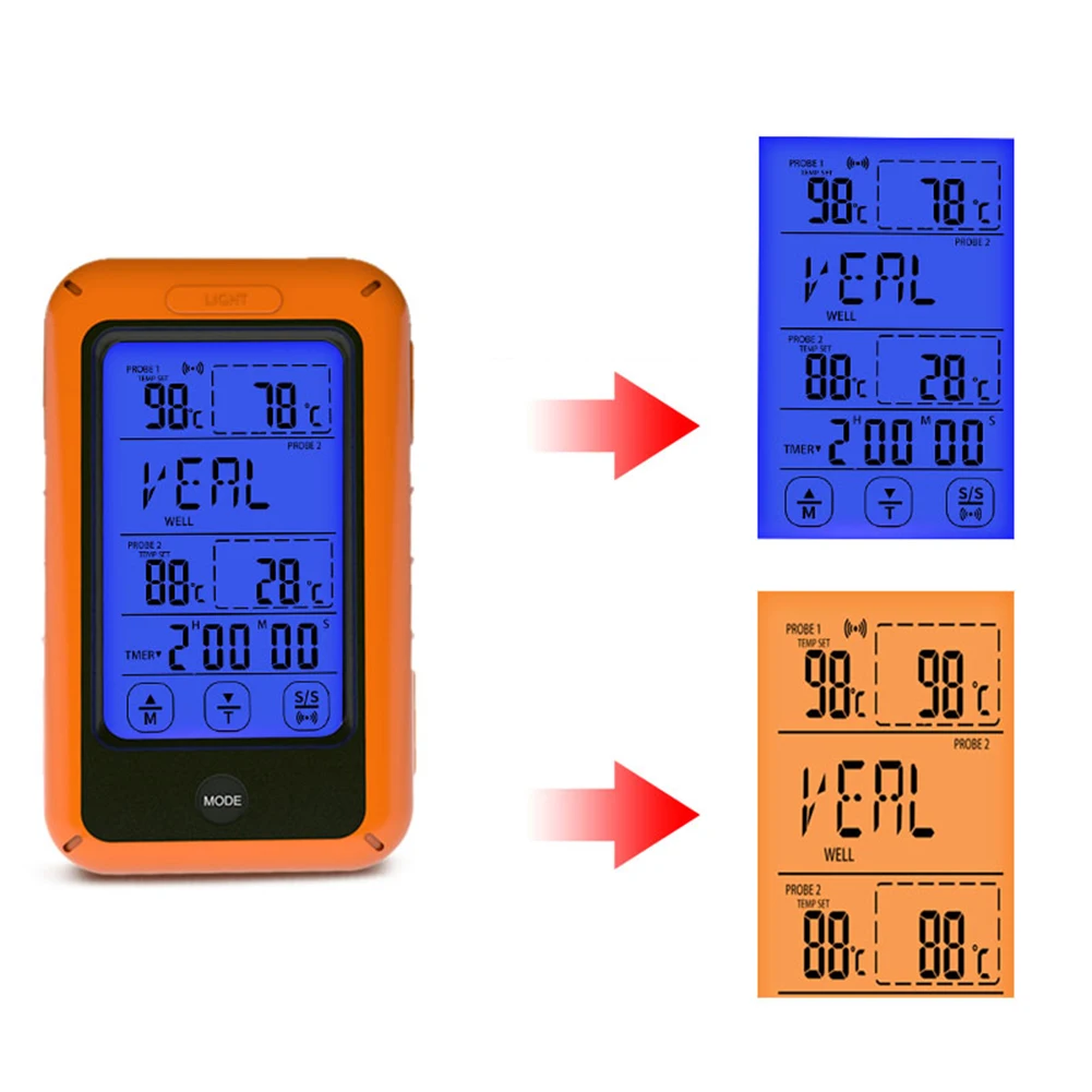 1 шт. термопро беспроводной цифровой термометр для печи барбекю для домашнего использования сенсорный экран зонд большой экран с таймером