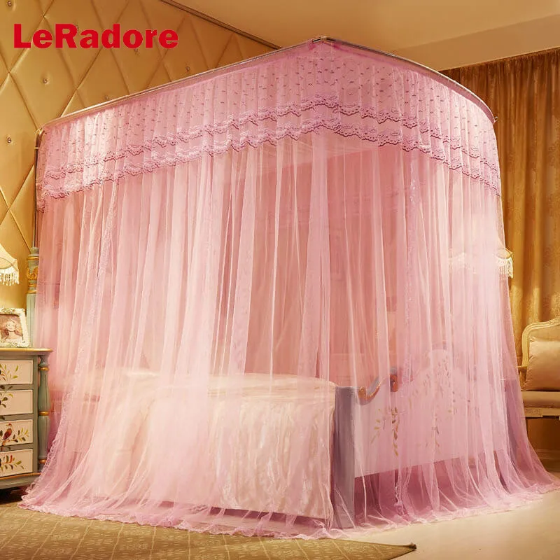 LeRadoreNewSlide Guide Rail Mosquito Nets for King Queen Full Size Sleeping Curtain Three-Door for Double Bed Mosquitera On Sale