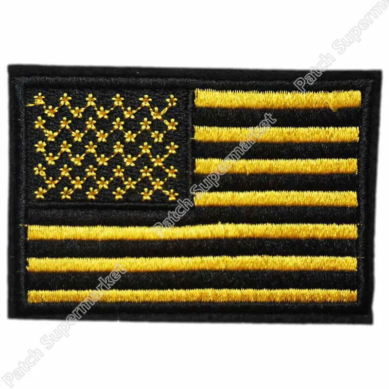 3" AMERICAN FLAG YELLOW BLACK BORDER Shoulder IRON ON PATCH USA US