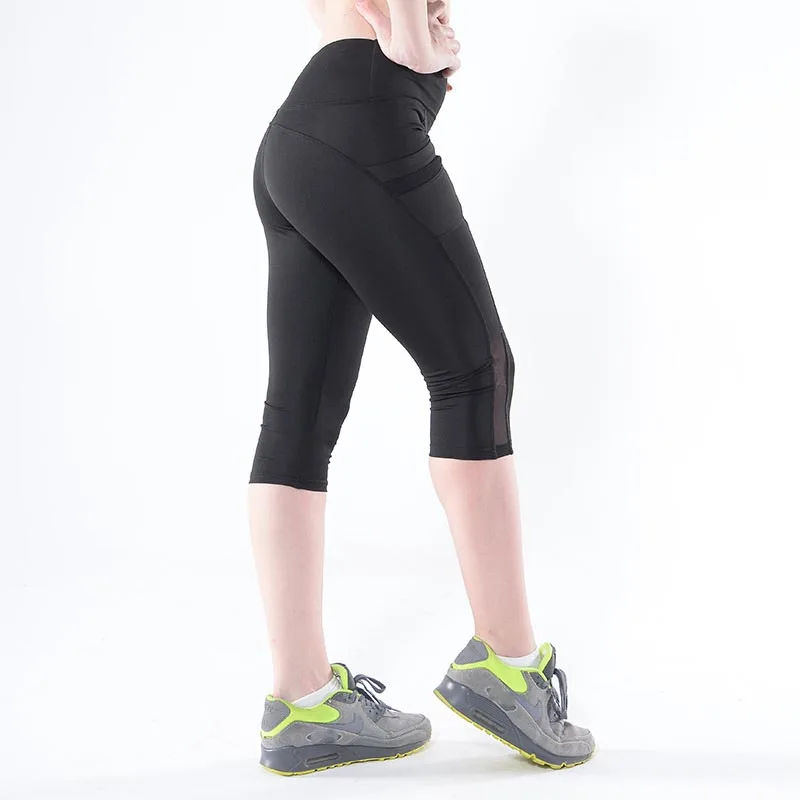 Новые брюки длиной до икры Женские Брюки-Капри женские спортивные Леггинсы для фитнеса для йоги для спортзала леггинсы с высокой талией Девушка черная сетка 3/4 штаны для йоги