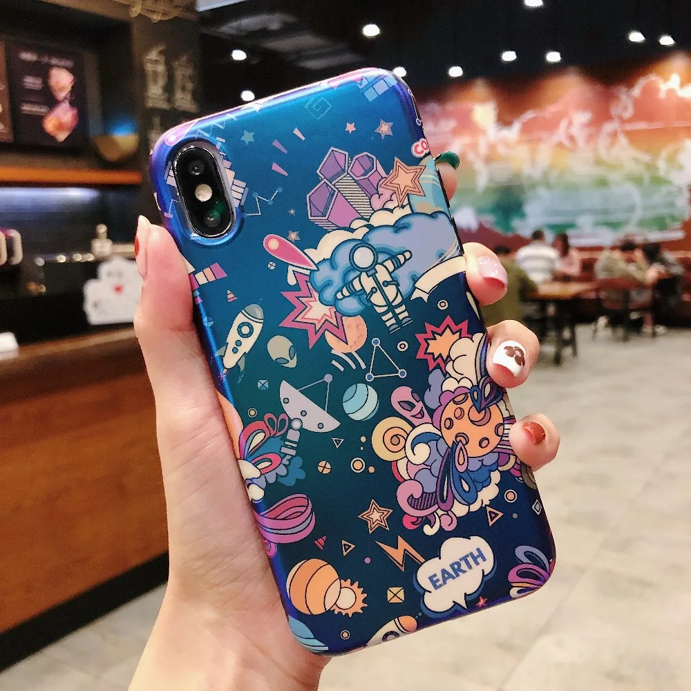 Панели телефона с рисунком для iphone X XS MAX XR Синий Легкий чехол 6 S 7 8 plus полный
