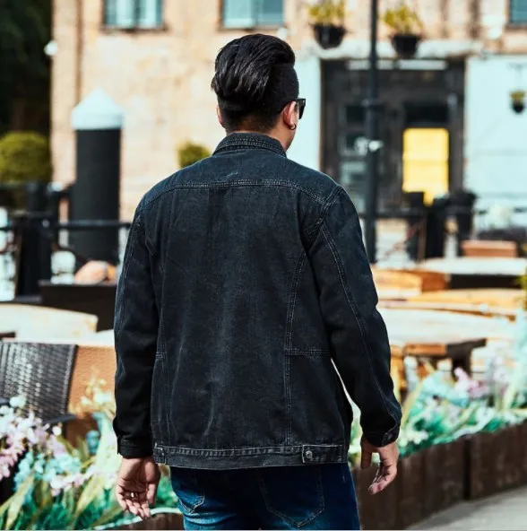 Mens Vintage Black Denim Jacket Men Retro Casual Jacket Jeans Men Oversized Streetwear Jeans Jacket for Men Plus Size 5XL 6XL