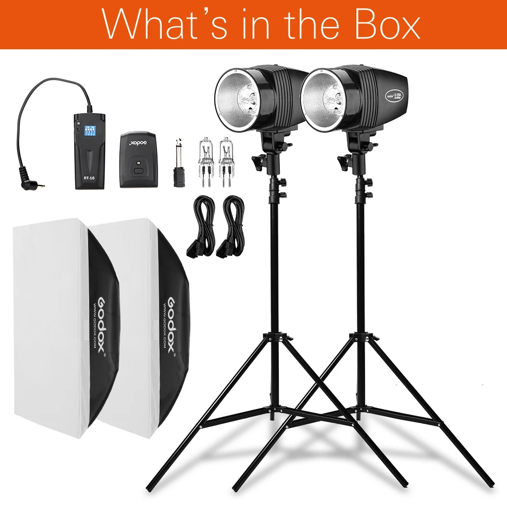 Free DHL Godox 300Ws 2x150Ws фотовспышка с триггером и софтбоксом 2x50x70 см осветительной