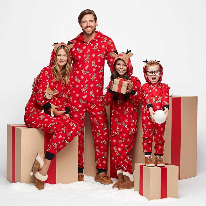 

Lovely Family Matching Christmas Pajamas Set Mom Dad Infant Baby Deer Sleepwear Rompers Jumpsuit Nightwear Zipper Cute Outfit