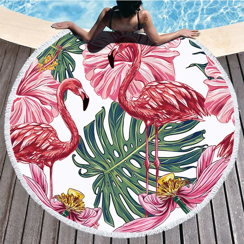 

flamingo beach towel huge leaves flower printed beach towels round microfibre roundie adult napkin beach toalla playa