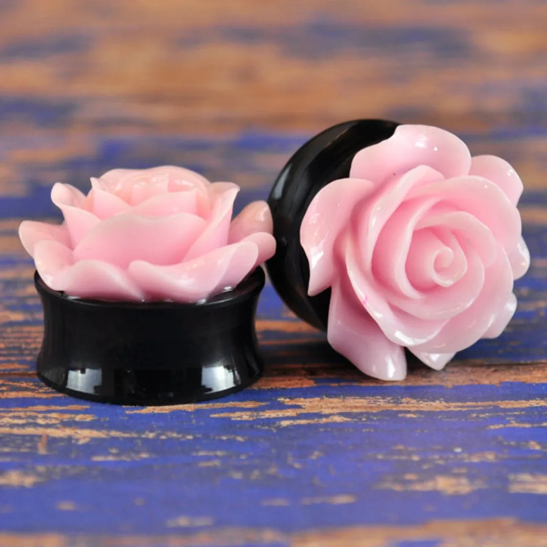 1Pair Rose Acrylic Double Saddle Ear Plugs Fashion r Ear Gauge Plugs Tunnels Stretcher Expander For Women Jewelry 8mm-25mm