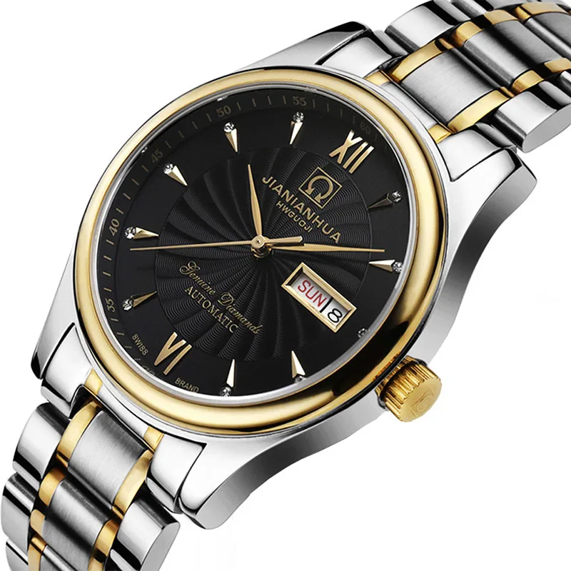 

Carnival Watch men Stainless Steel Automatic Mechanical Luminous Waterproof Week date Black Watches