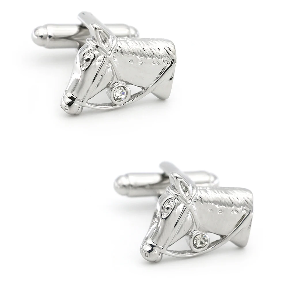 

Men's Crystal Horse Cuff Link Copper Material Silver Color