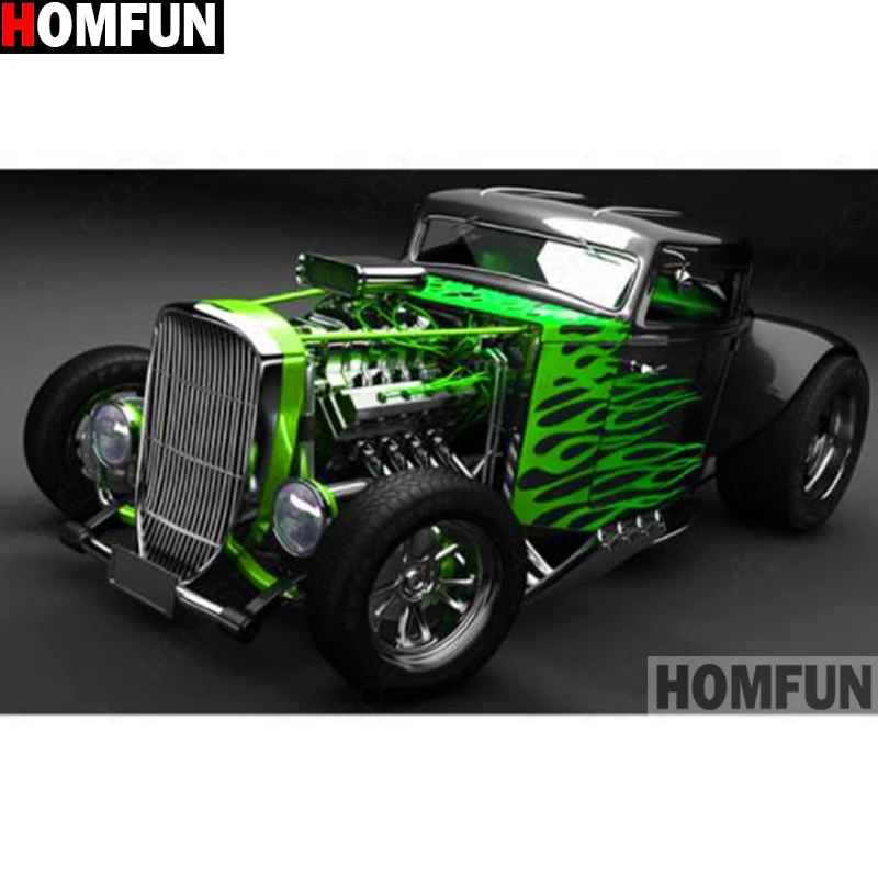 HOMFUN Full Square/Round Drill 5D DIY Diamond Painting &quotGreen car&quot 3D Embroidery Cross Stitch Home Decor A15184 | Дом и сад
