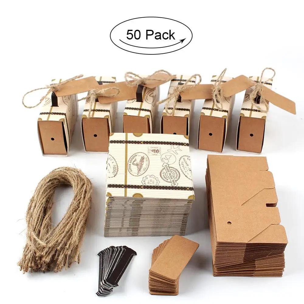 50 шт. мини чемодан коробка для конфет из крафт-бумаги Бонбоньерки свадебные подарочные коробки тематика путешествий вечерние на юбилей день рождения ребенка душ коробка - Цвет: Бежевый