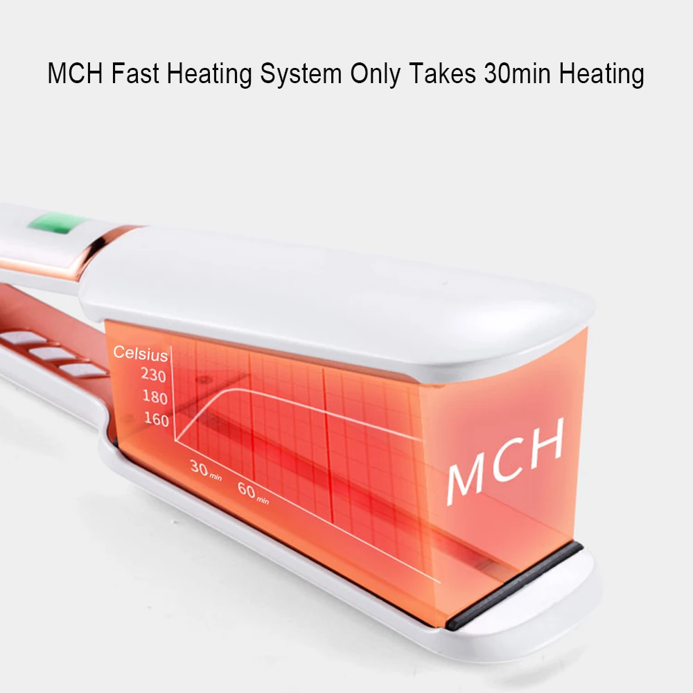 Rose-Gold-Far-Infrared-Hair-Care-Straightener-MCH-Heater-Dual-Plate-With-LCD-Display-Tourmaline-Creamic