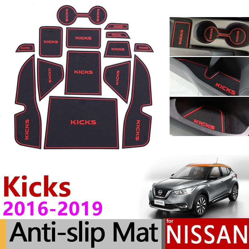 Coaster Mat Dust-Proof Anti-Slip 14Pcs/Set for Nissan Kicks 2017 2018 2019 2020 Great-luck Car Interior Accessories Door Storage Mat red Gate Slot Mat 