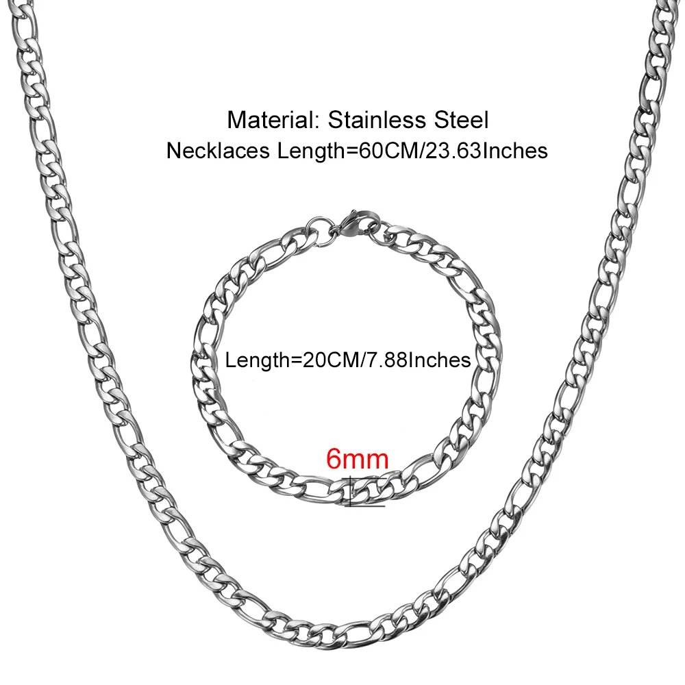 Панк стиль Figaro звено цепи нержавеющая сталь Золото Серебро Цвет браслет ожерелье наборы для мужчин подарок модные ювелирные наборы
