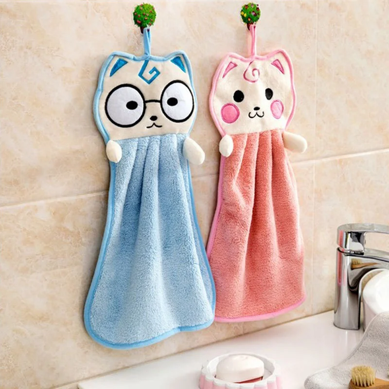 

1Pc Cartoon Absorbent Towels Clean Towel Hanging Hand Towels for Kitchen Bathroom Use Dish Wash Towel
