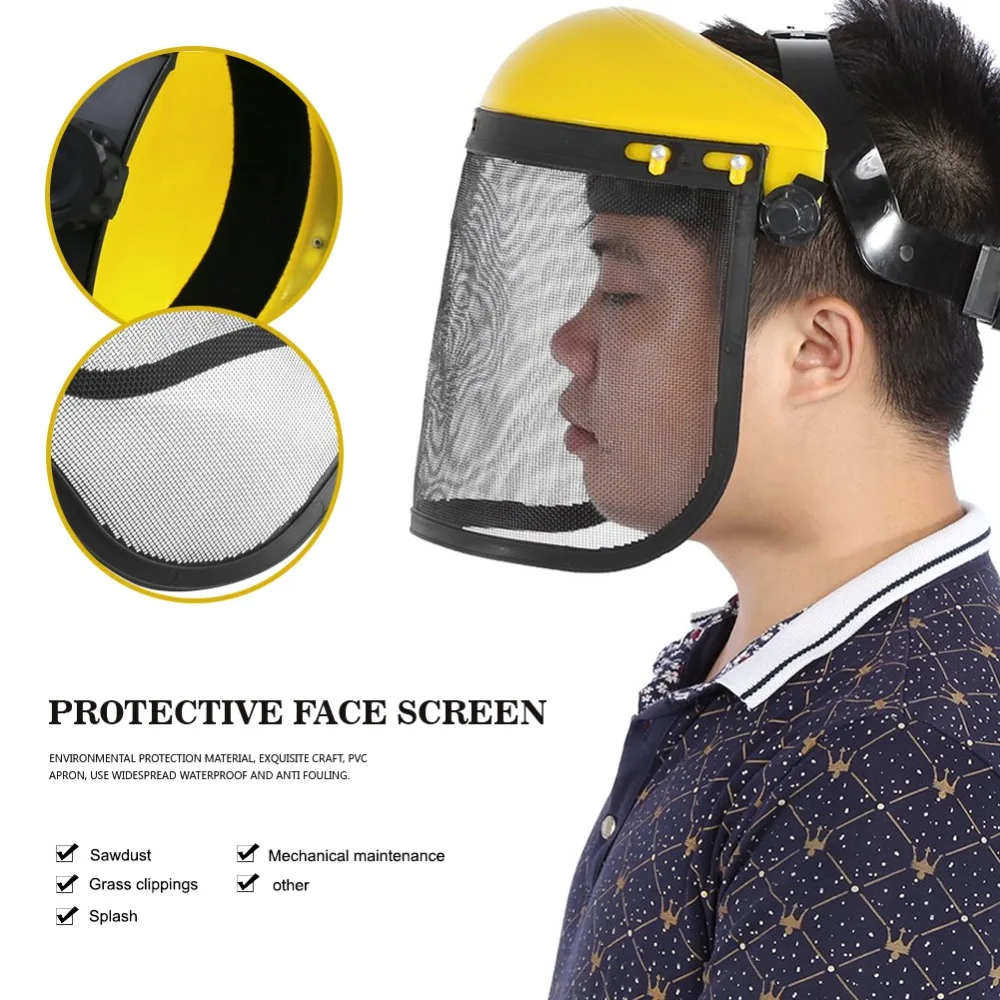 

Full Face Screen Mask Shield Protection Splash Proof Safety Mask Adjustable Steel Mesh Helmet For Chainsaw Gardening Logging
