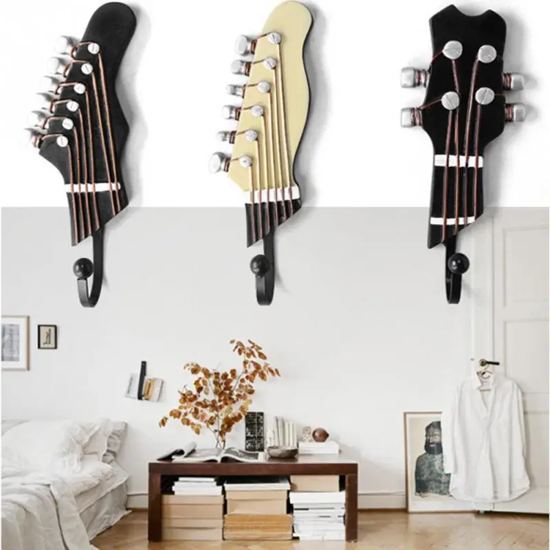 

3PCS Creative Guitar Shape Wall Hooks Home Decoration Resin Hook Vintage Style Storage Rack Bedroom Door After 3D Hanger