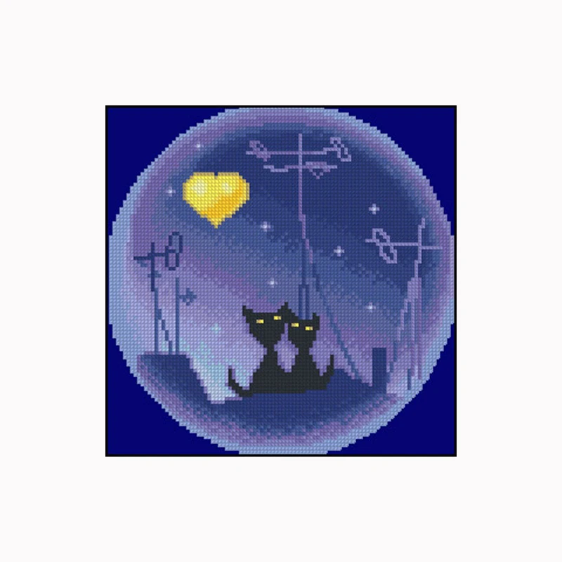 Lovers cat in the night Needlework DIY DMC Cross stitch Sets For Embroidery kits Pattern Counted Cross-Stitching Wall Home Decro | Дом и сад