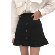 B3178 Весна и лето Новая женская короткая юбка в студенческом стиле с высокой талией, тонкая короткая юбка с деревянными ушками по бокам, дешевая