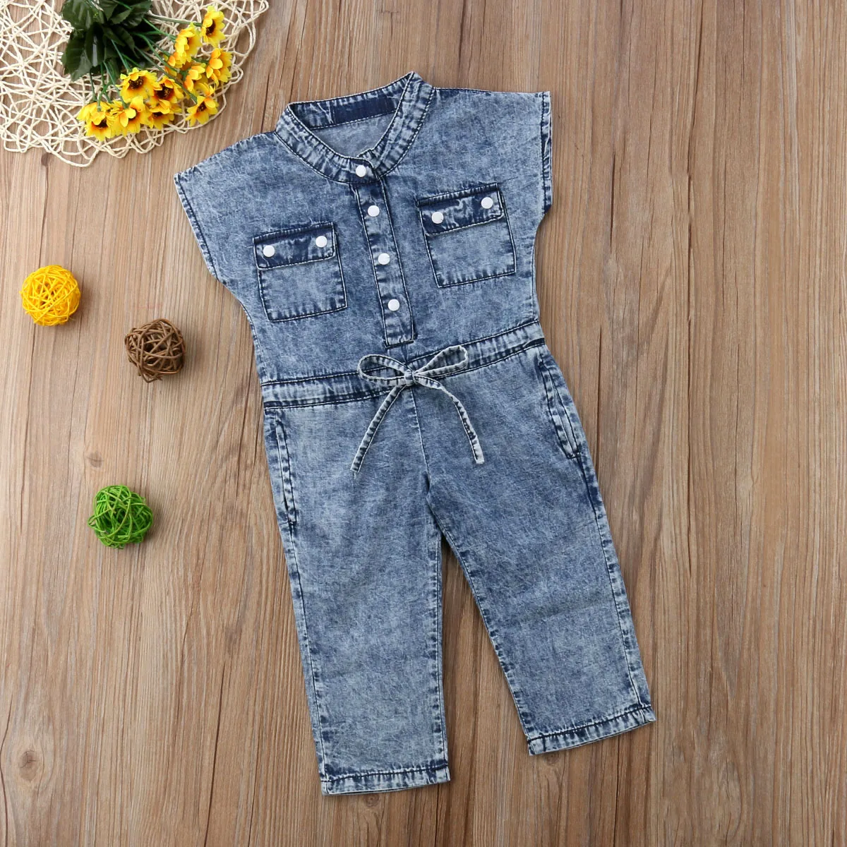 Fashion Kids Baby Girls Clothes Pocket Denim Romper Overalls Jumpsuit Jeans Pants Trousers Trendy Girls Blue Trousers 1-7Y