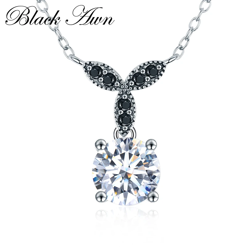 [BLACK AWN] Květina 925 Sterling Silver šperky Kolo Módní náhrdelník pro ženy Náhrdelníky Přívěsky P035