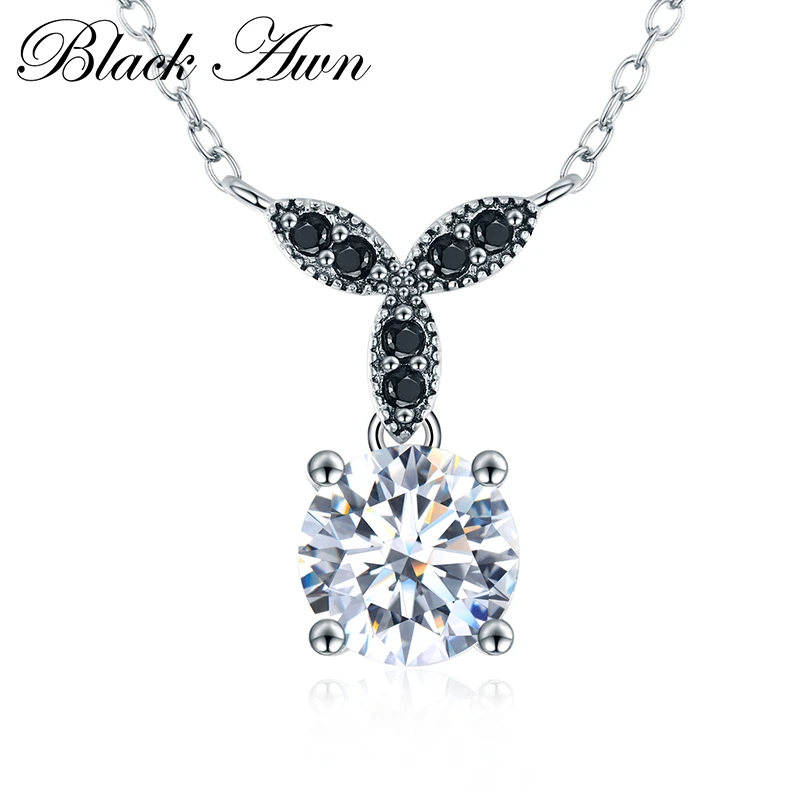 

[BLACK AWN] Flower 925 Sterling Silver Jewelry Round Trendy Necklace for Women Necklaces Pendants P035
