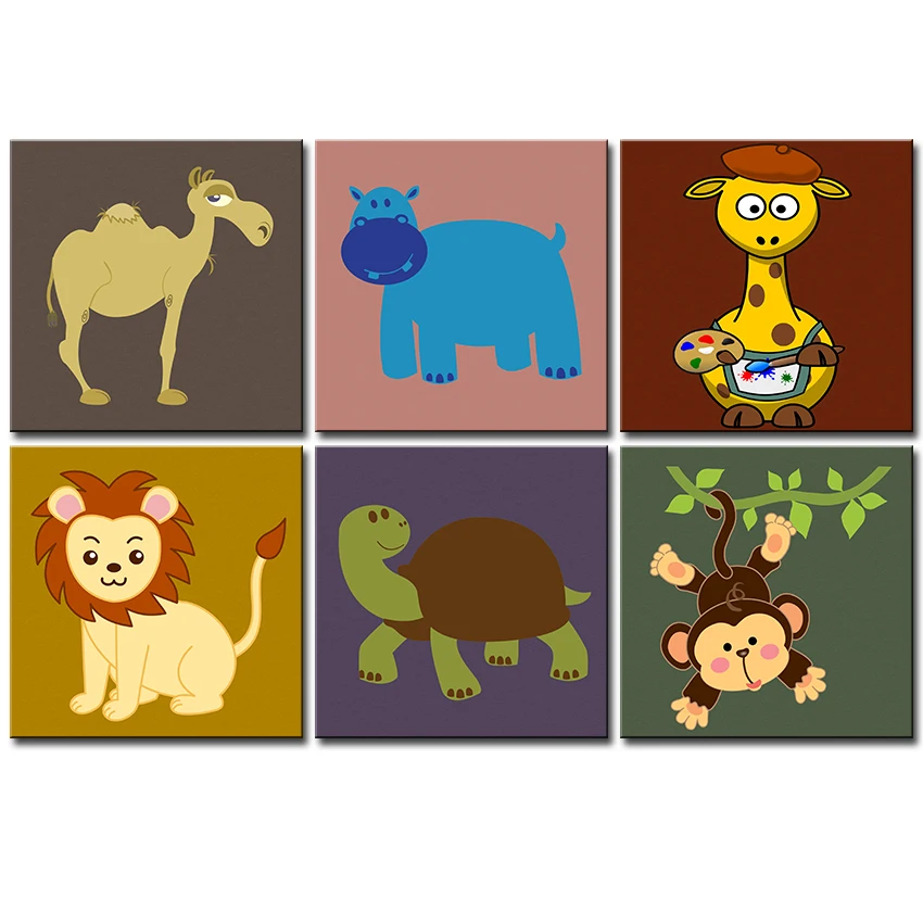 6 piece canvas art Canvas painting Oil Painting cartoon animals wall