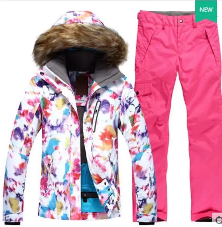 white ski coat with fur hood