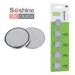 5 пакетов Soshine 5 шт./упак. CR2016 3 В 75 мАч кнопки сотового литий-ионный Batteriesfor часы/игрушка/калькулятор